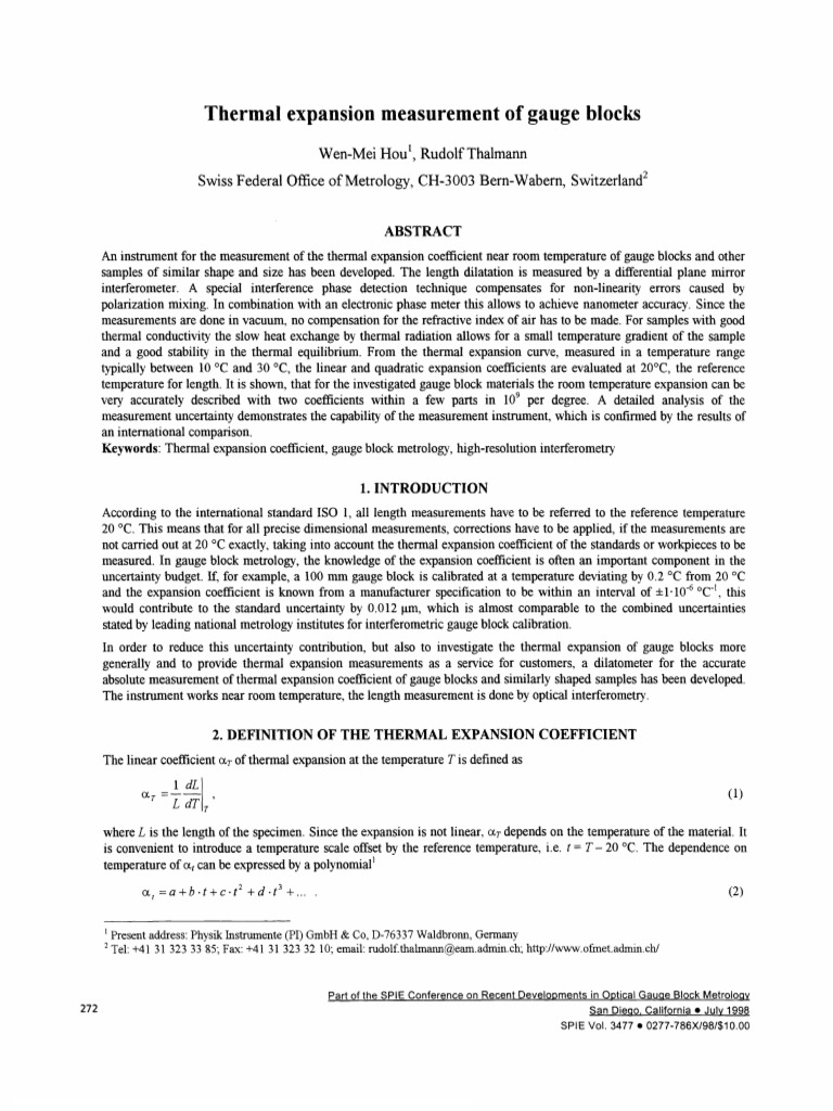 Gauge Blocks Thermal Expansion Measurement | PDF | Interferometry ...