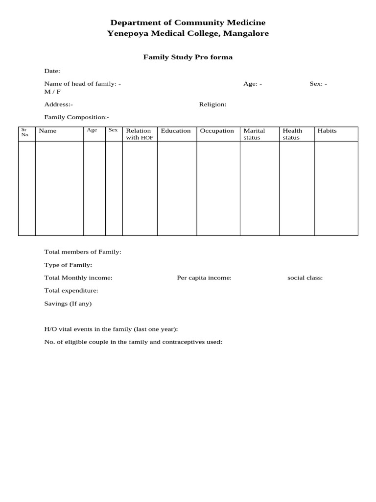 Family Study Proforma | PDF | Water Purification | Water