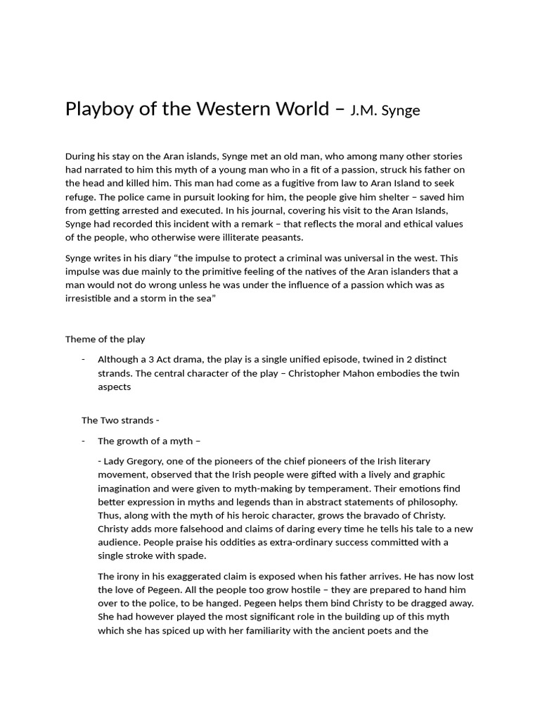 The Playboy of the Western World Analysis | PDF | John Millington Synge | Self