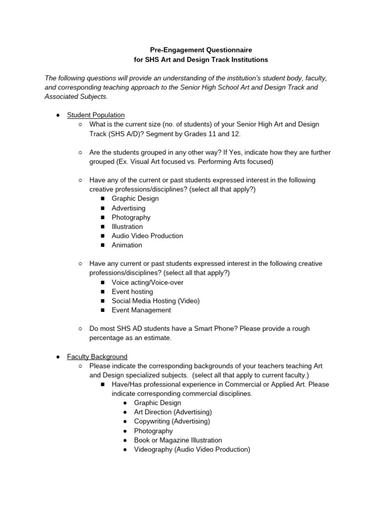 SHS Art & Design Track Questionnaire | PDF | The Arts | Project Based ...