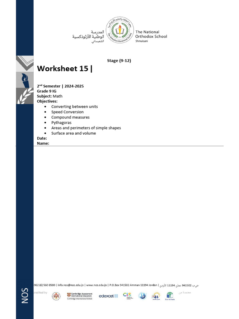Grade 9 Math Unit Conversion Worksheet | PDF | Area | Triangle