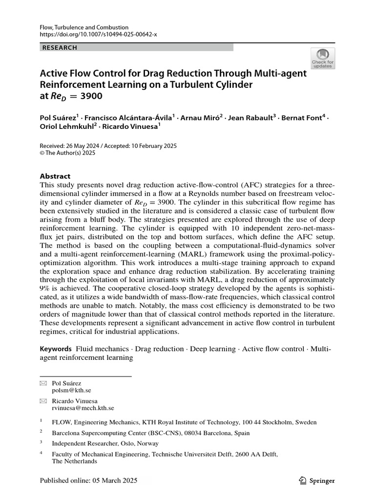 Active Flow Control For Drag Reduction Through Multi Agent | PDF | Lift ...