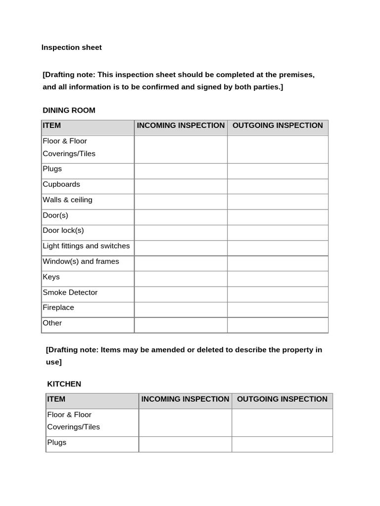 Property Inspection Checklist Template | PDF | Bathroom | Home