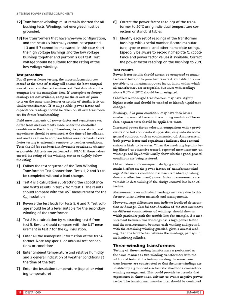 Transformer Power Factor Testing Guide | PDF | Transformer | Capacitance