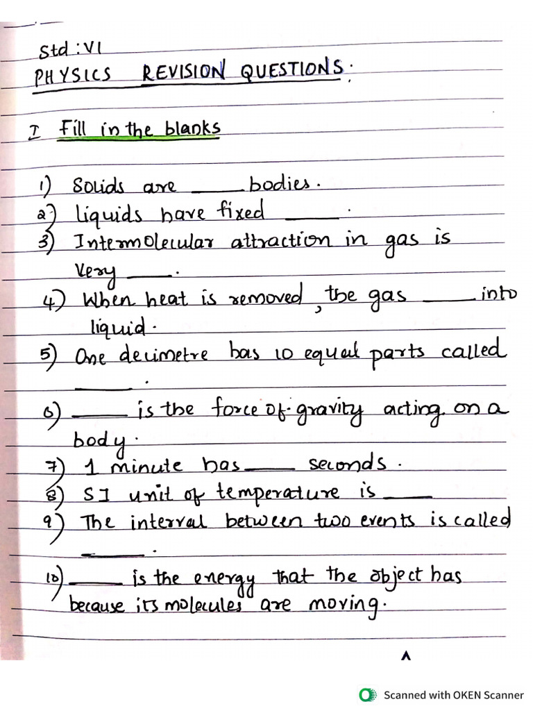 Firstterm Physics Revision Questions | PDF
