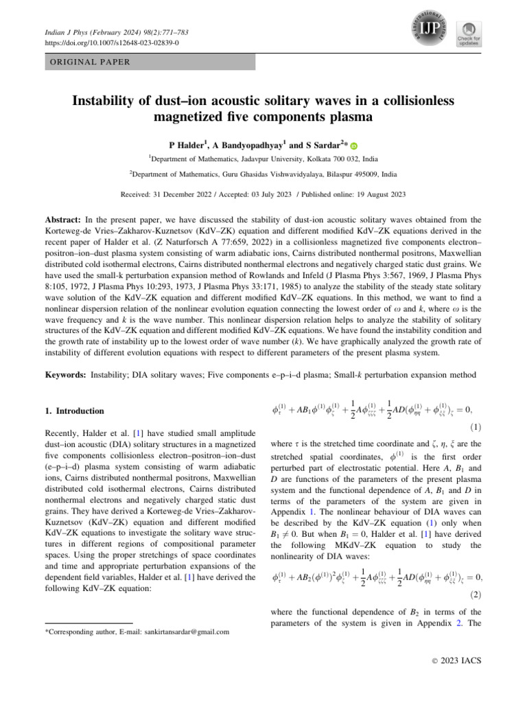 Instability of Dust-Ion Acoustic Waves | PDF | Soliton | Plasma (Physics)