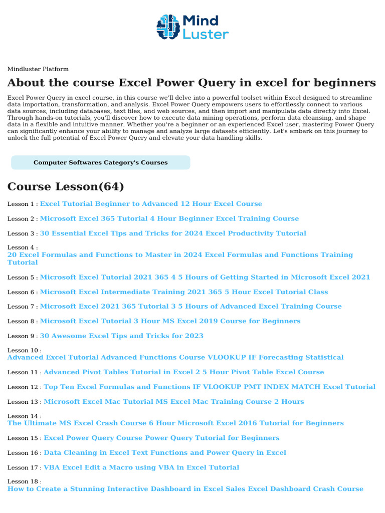 Excel Power Query for Beginners Guide | PDF