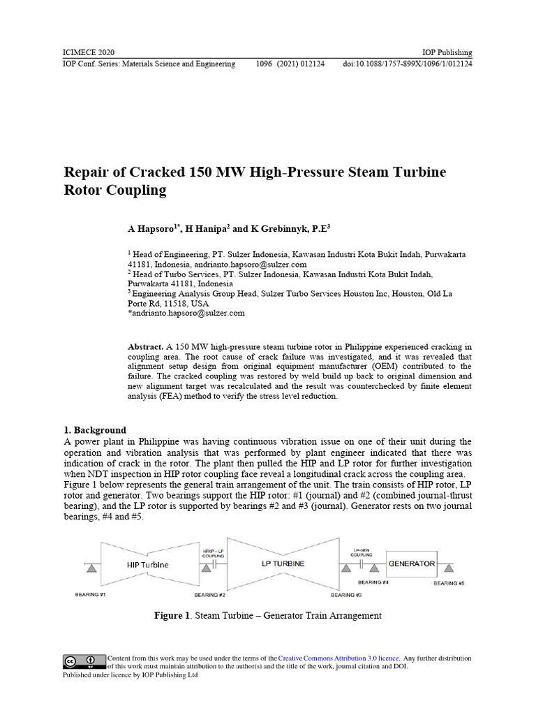 Repair of High-Pressure Steam Turbine Coupling | PDF | Turbine | Welding