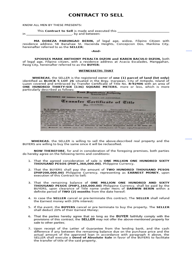 Bet Contract for Property Sale | PDF | Taxes | Receipt