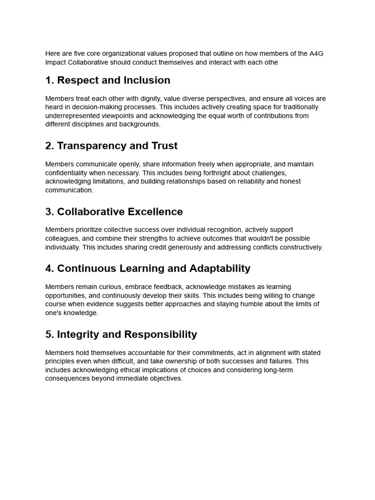 Core Values for A4G Impact Collaborative | PDF