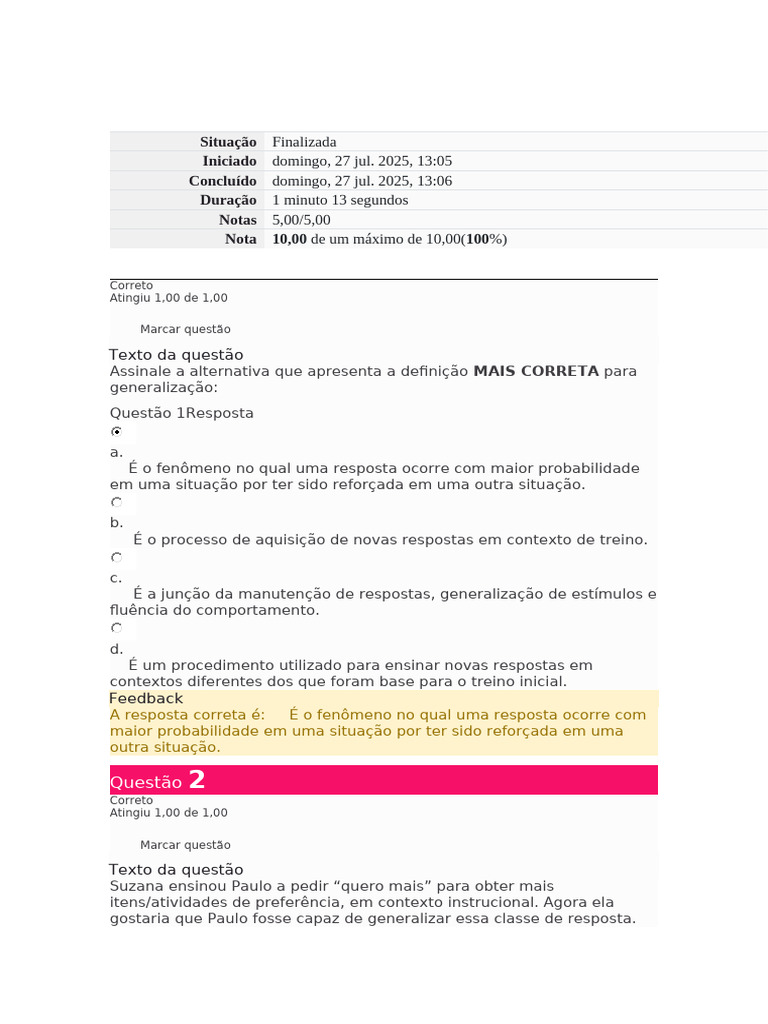 Disciplina 11 - Módulo 6 - Teste da Aula 1 | PDF | Comportamento ...