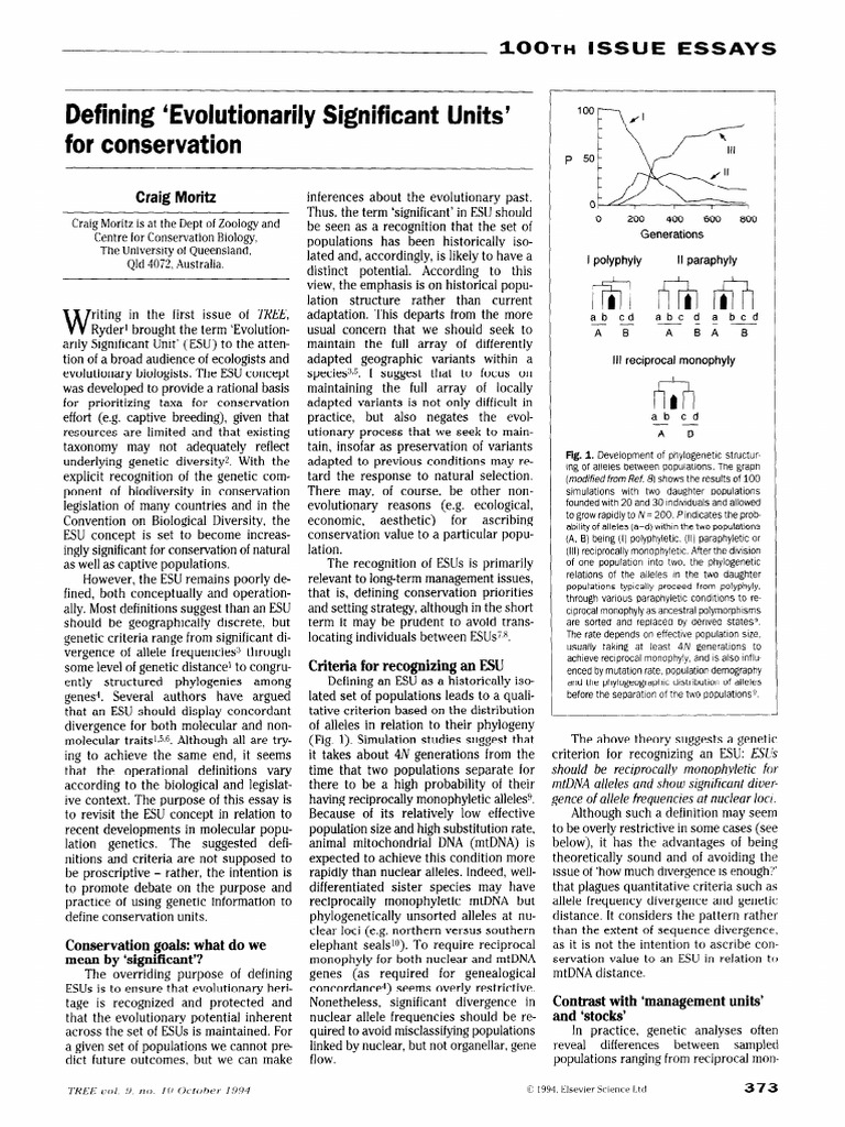 Defining Evolutionarily Significant Units | PDF | Evolution ...