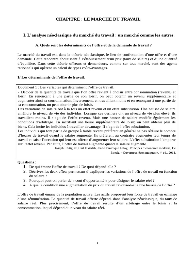 Offreurs sur le marché du travail | PDF | Offre et demande | Salaires
