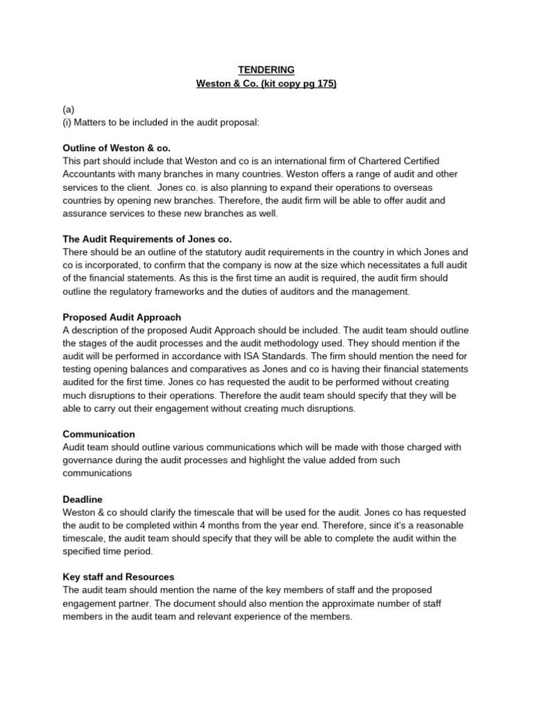 Audit Proposal for Jones Co. by Weston & Co. | PDF | Audit | Accounting