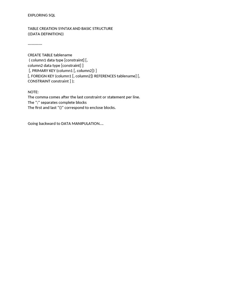 SQL Table Creation and Query Basics | PDF