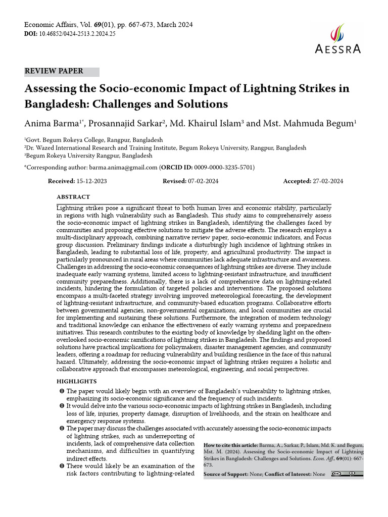 Socio-Economic Impact of Lightning in Bangladesh | PDF | Climate ...