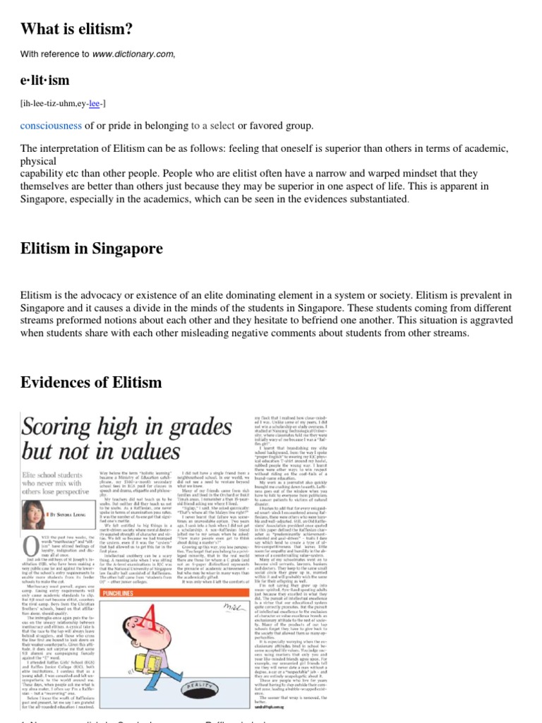 Elitism in Singapore | PDF | Sociological Theories | Further Education