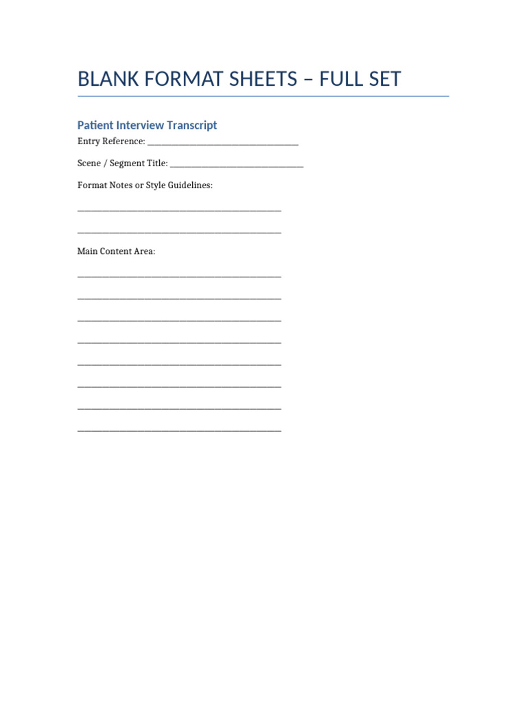 Blank Format Sheets Full Set | PDF