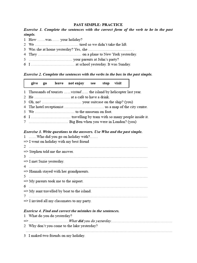 Past Simple Verb Practice Exercises | PDF