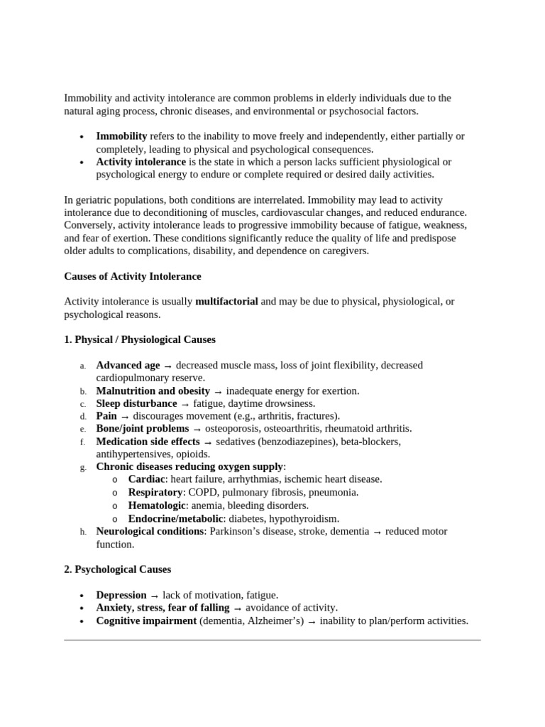 Immobility and Activity Intolerance Are Common Problems in Elderly ...