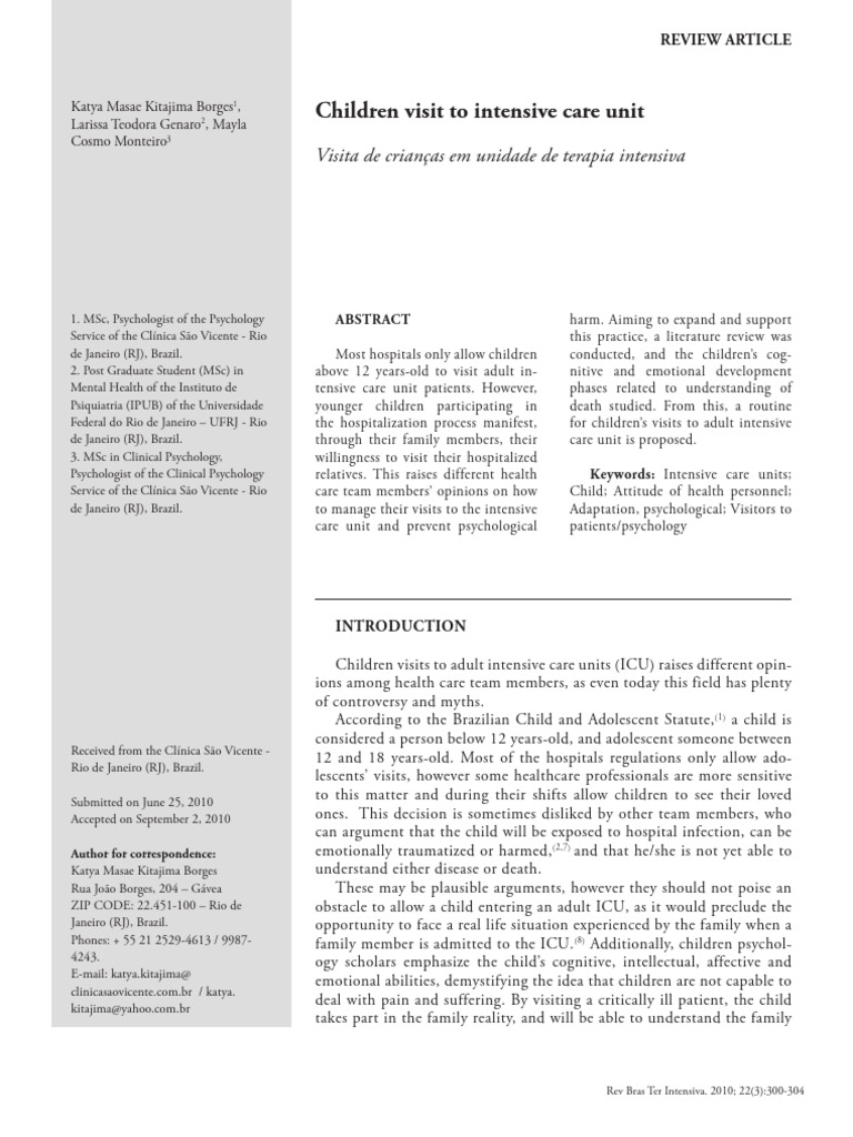 Children Visiting Adult ICUs: Guidelines | PDF | Intensive Care Unit ...