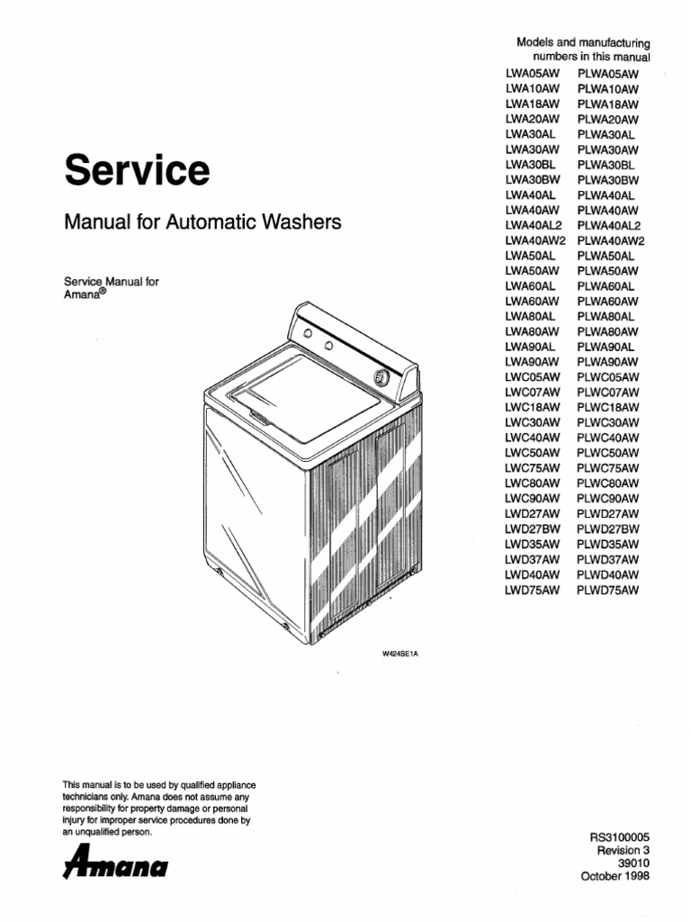 Amana Lwa LWC Plwa 05,10,18,20,27,30,35,40,50,60,70,75,80,90 Full ...