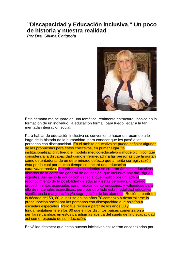 Historia de la Educación Inclusiva | PDF | Invalidez | Inclusión ...