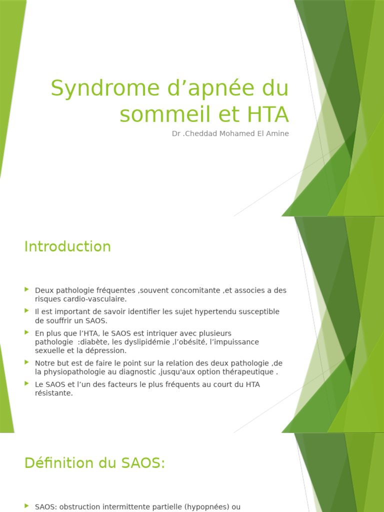 SAOS et HTA : Liens et traitements | PDF | Syndrome d'apnées du sommeil ...