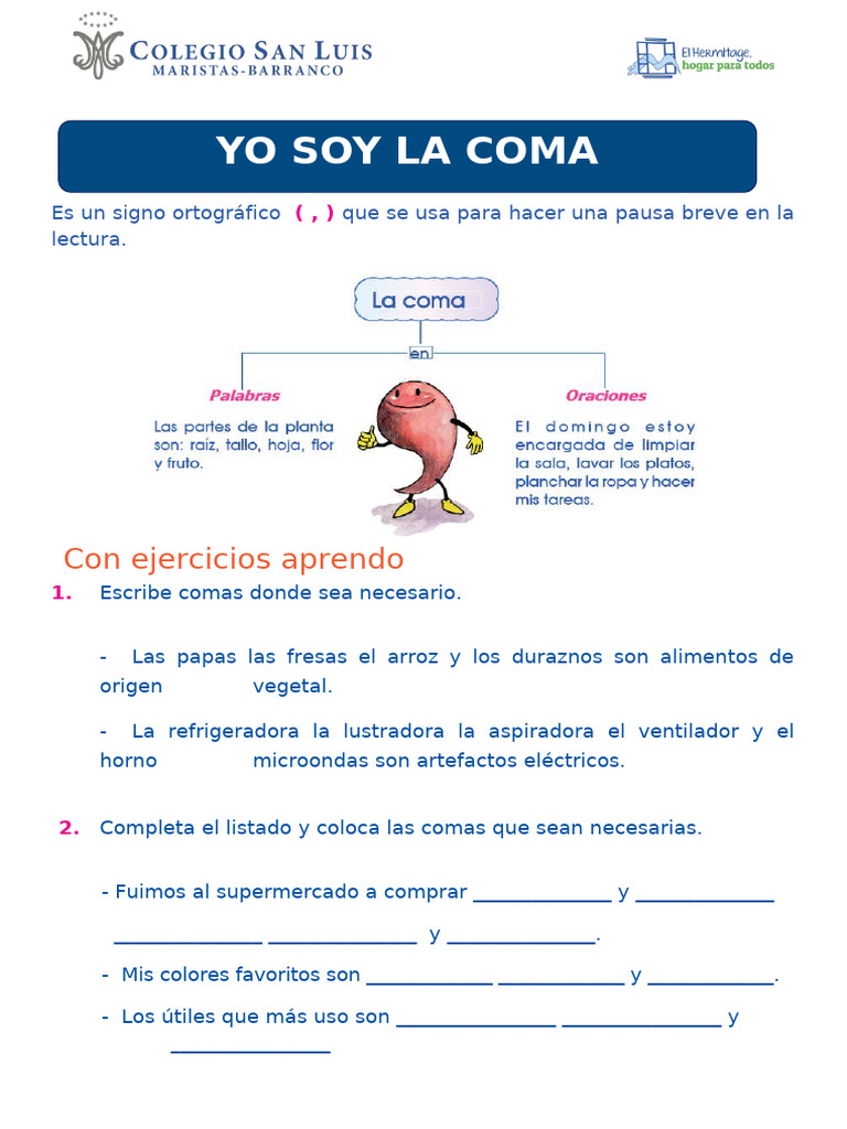 Ejercicios de uso de la coma | PDF