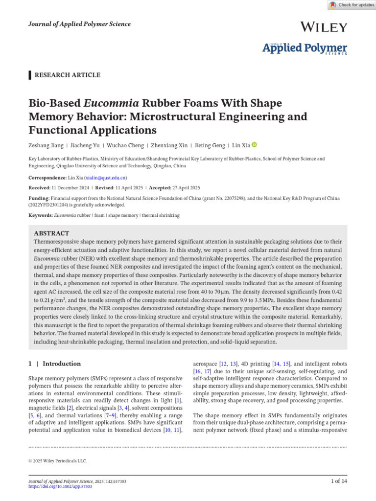 2025 - Jiang - Bio Based Eucommia Rubber Foams With Shape Memory ...