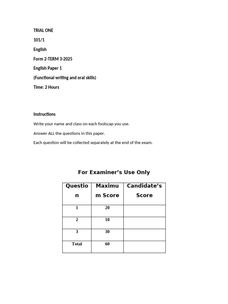 Term 3 Form 2 Paper 1&2 Revision Series | PDF | Elephant | Stress ...