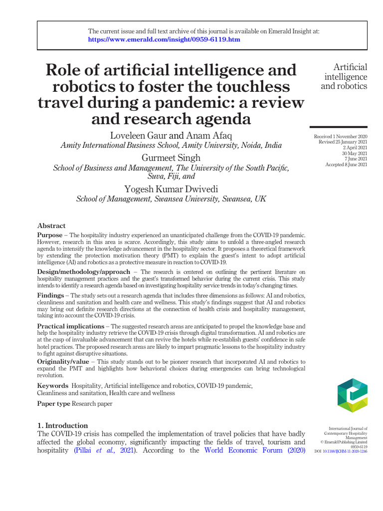 AI and Robotics in Touchless Travel | PDF | Tourism | Artificial ...