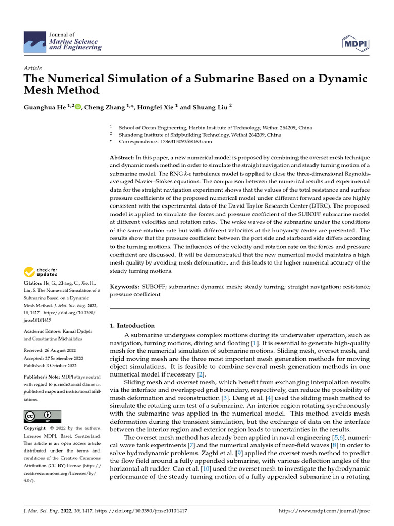 The Numerical Simulation of a Submarine Based on a Dynamic | PDF ...