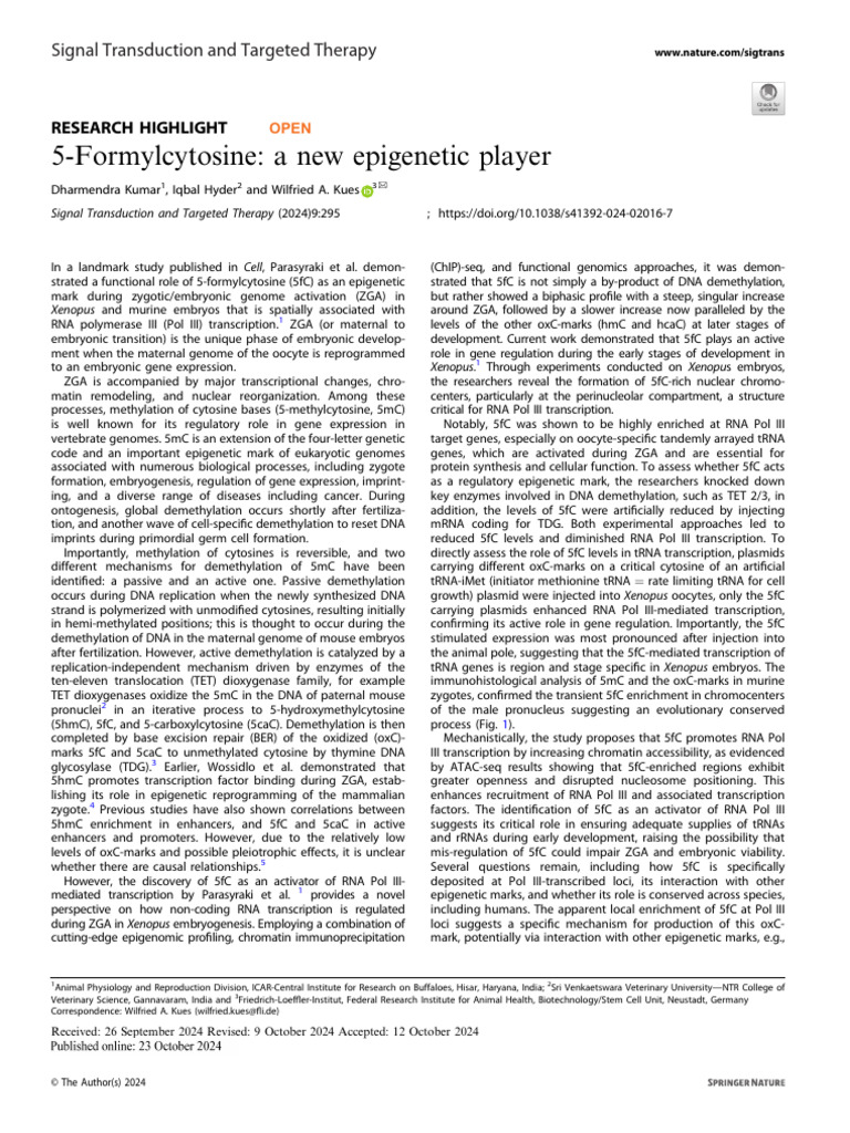 5-Formylcytosine in Embryonic Development | PDF | Epigenetics ...