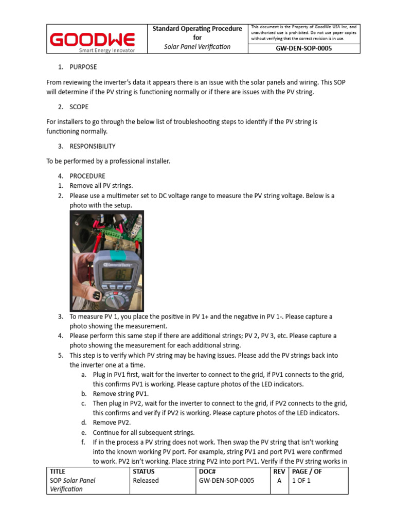 GW DEN SOP 0005 - Solar Panel Verification | PDF | Photovoltaics ...