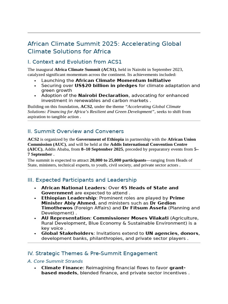 Africa Climate Summit 2025 Overview | PDF | African Union | Economies