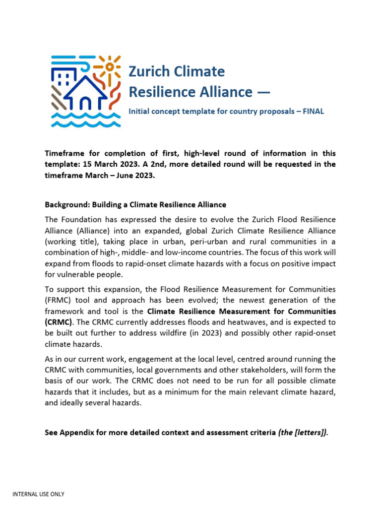 Zurich Climate Resilience Proposal Template | PDF | Climate Resilience ...