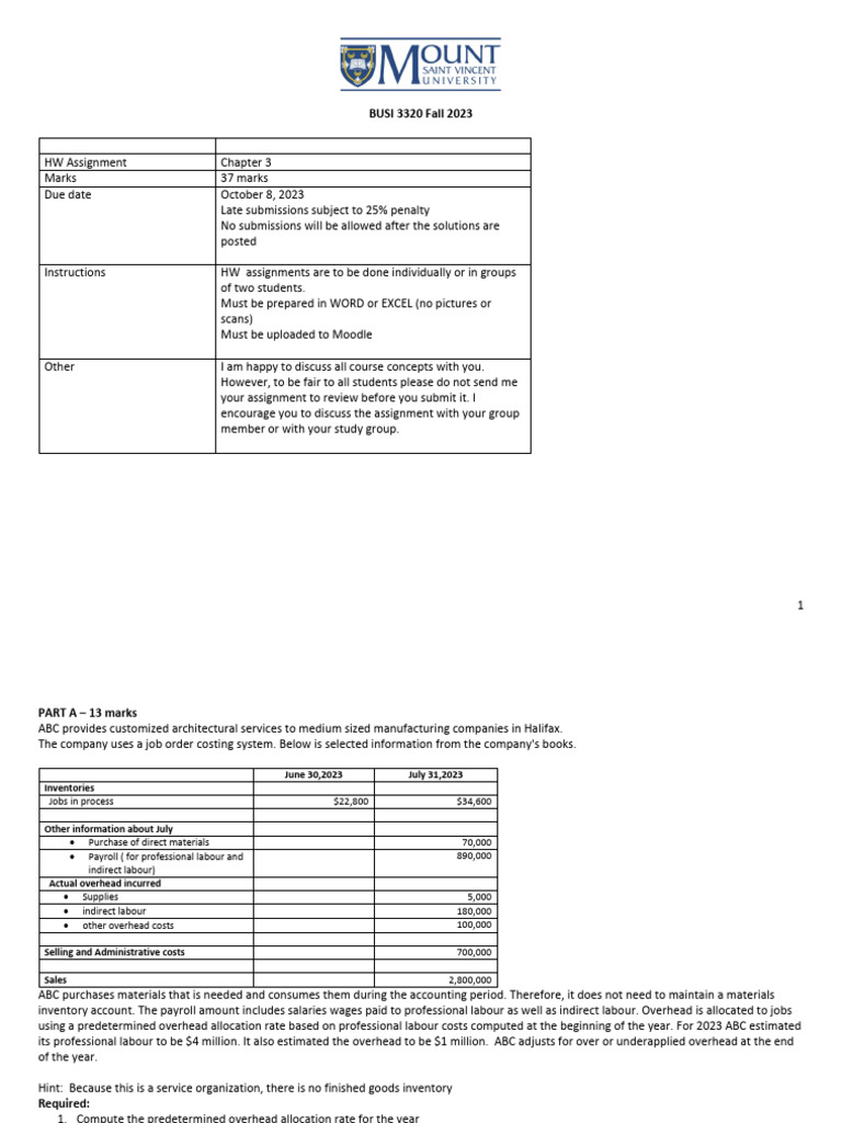 BUSI 3320 Fall 2023 Homework Assignment | PDF | Inventory | Business ...
