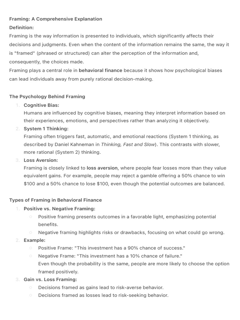 Understanding Framing in Finance | PDF | Framing (Social Sciences ...