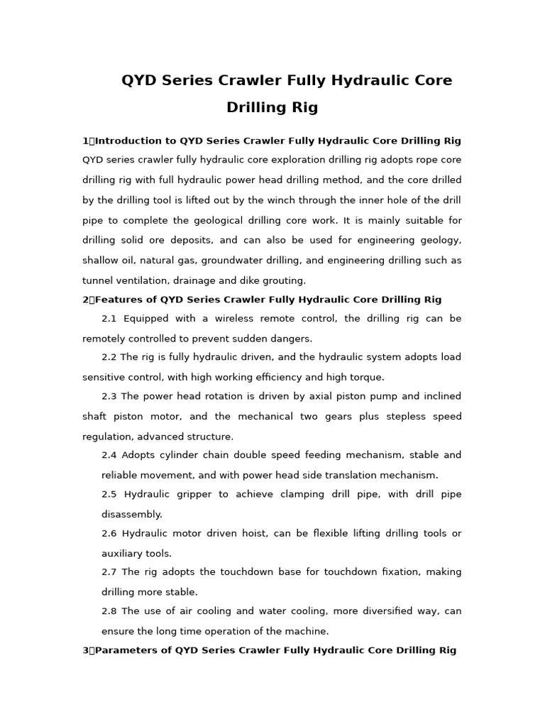 QYD Series Hydraulic Core Drilling Rig | PDF | Drilling Rig | Drilling