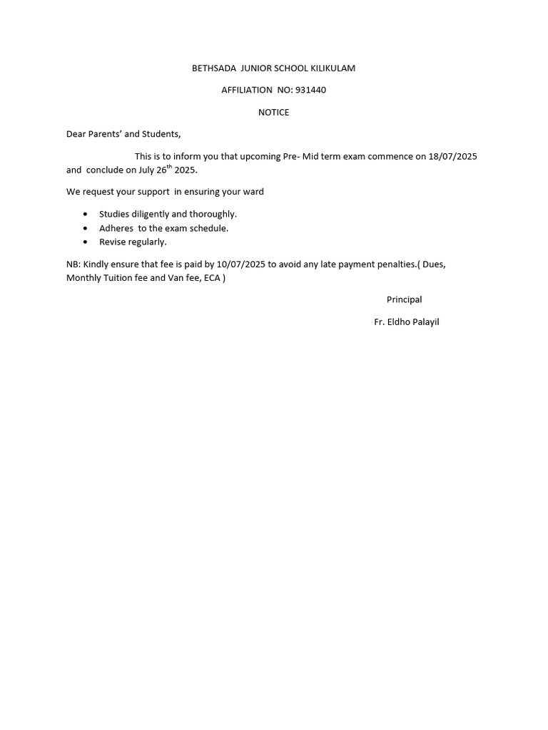Pre-Mid Term Exam Notice 2025 | PDF
