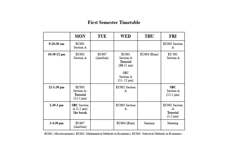 Section A Sem 1 Timetable | PDF