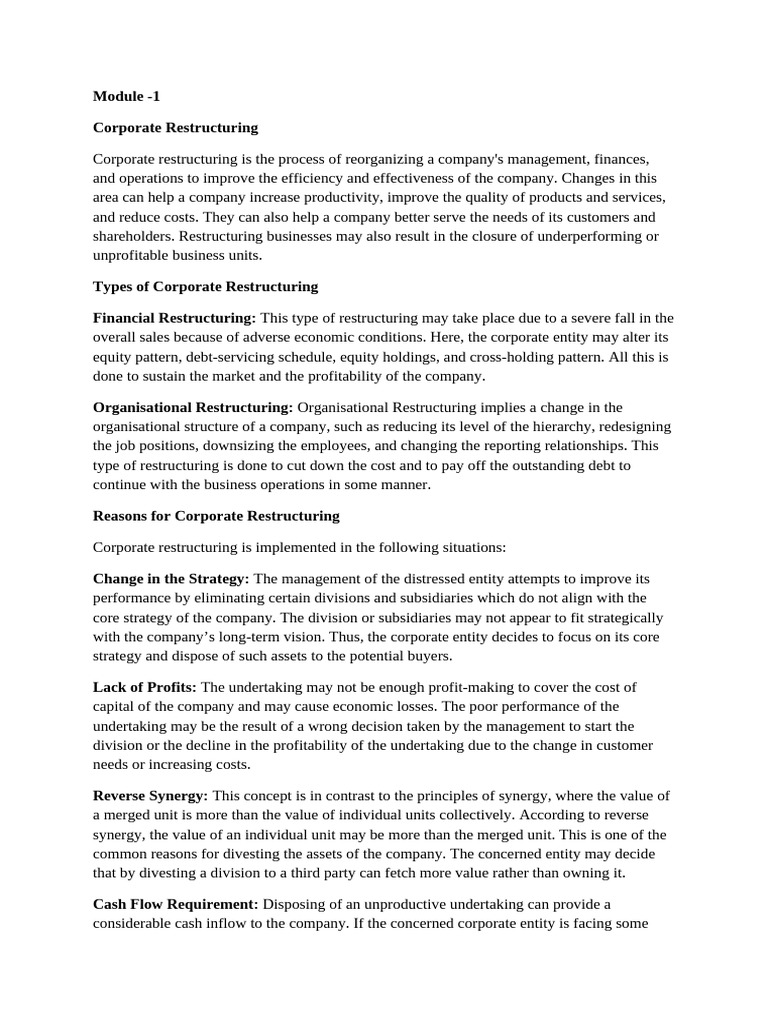 Corporate Restructuring Strategies Explained | PDF | Bankruptcy ...