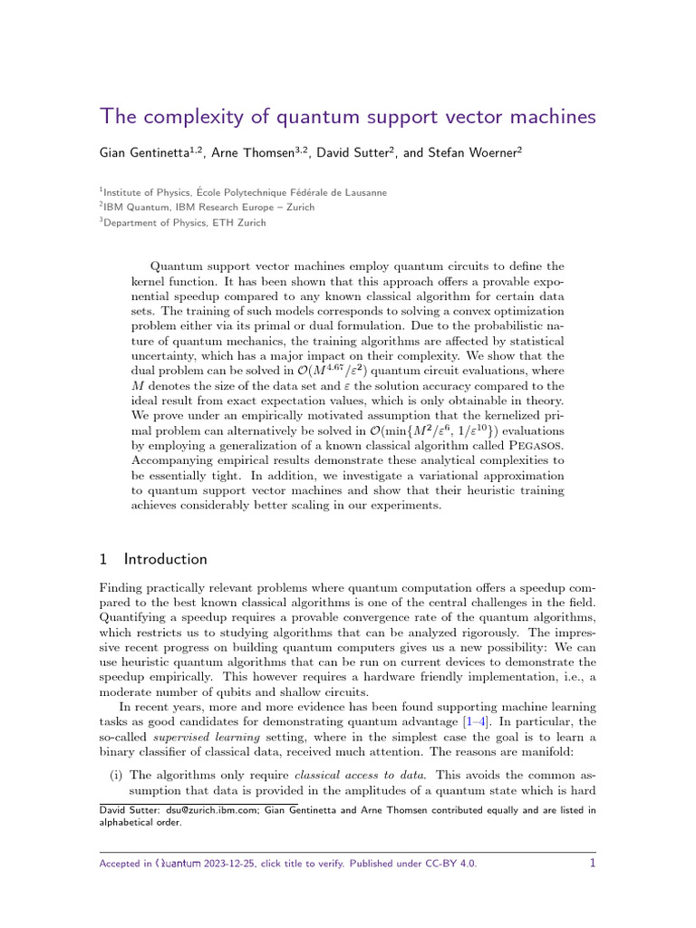 The Complexity of Quantum Support Vector Machines: Gian Gentinetta ...