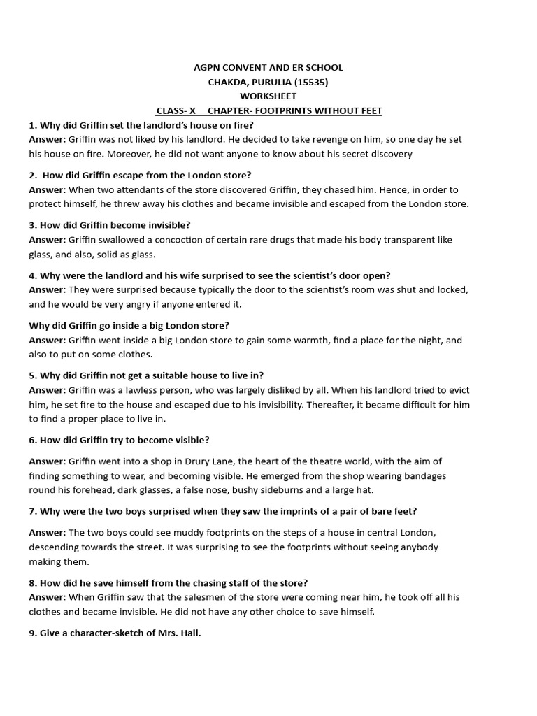 Griffin's Invisibility: Class X Worksheet | PDF