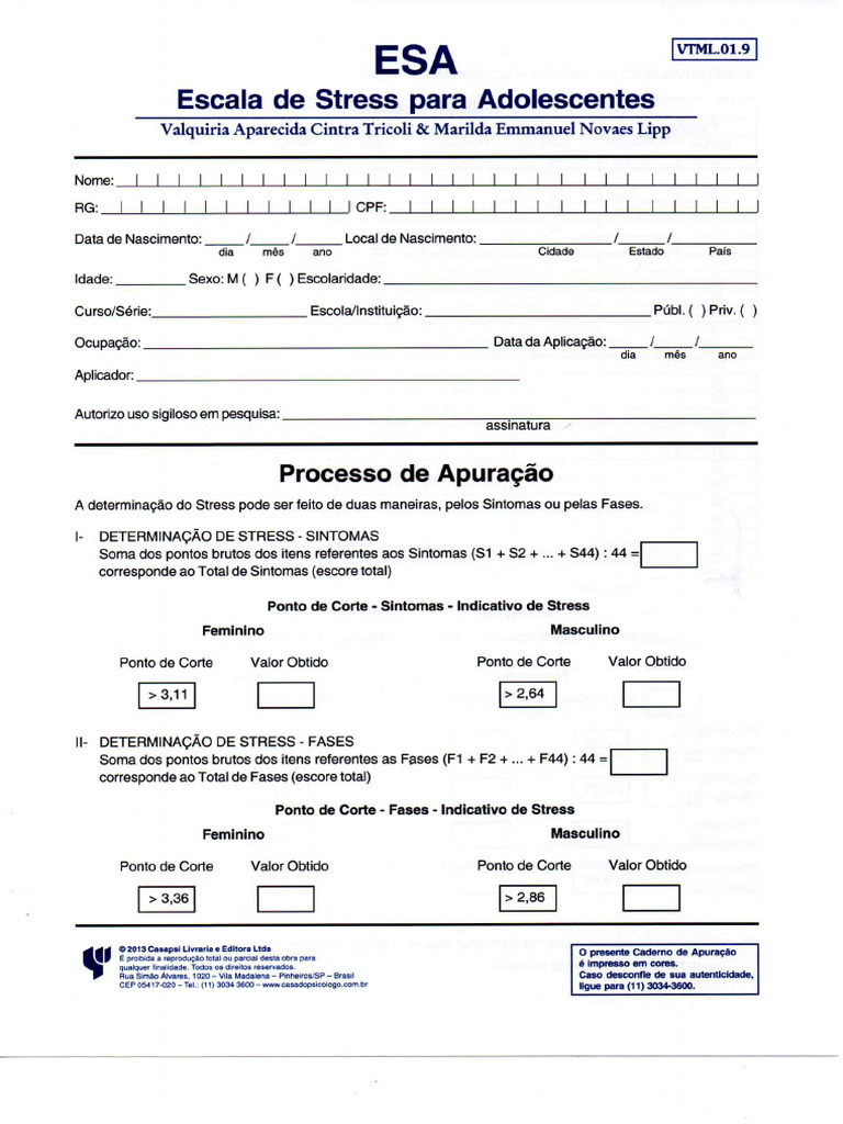 ESA - Stress Adolescente - Correção | PDF