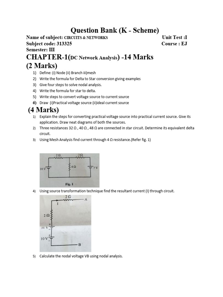 CIRCUITS & NETWORKS Question Bank | PDF | Analog Circuits | Computer ...