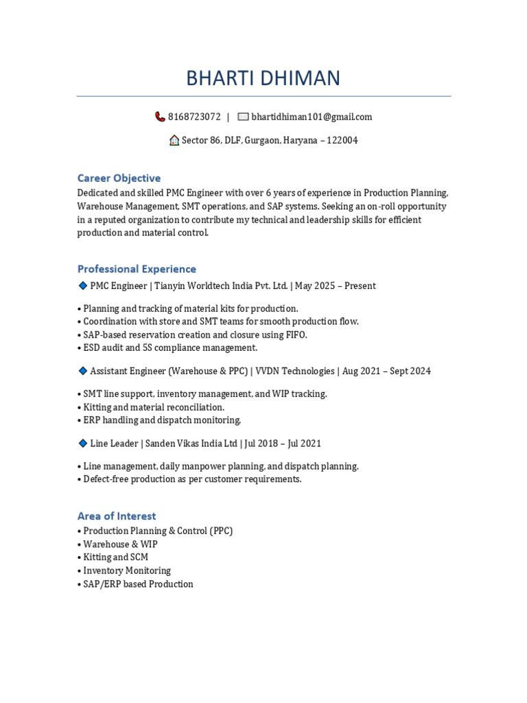 Experienced PMC Engineer Resume | PDF