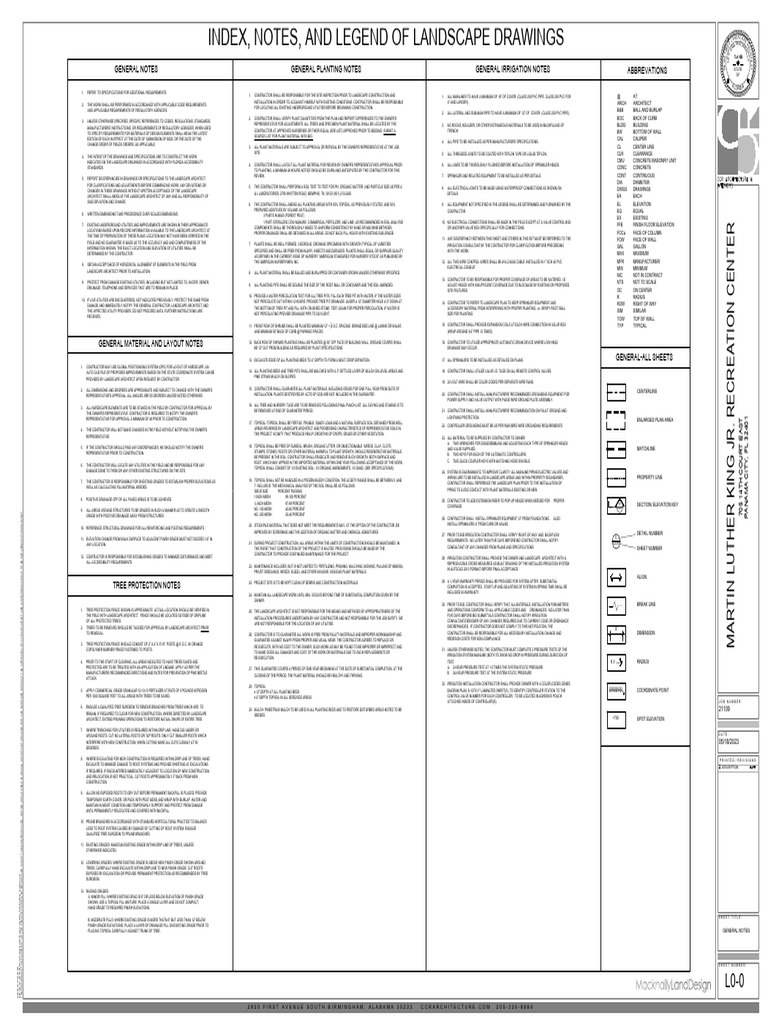 Landscape Drawings Index and Notes | PDF | Plant Nursery | Drainage