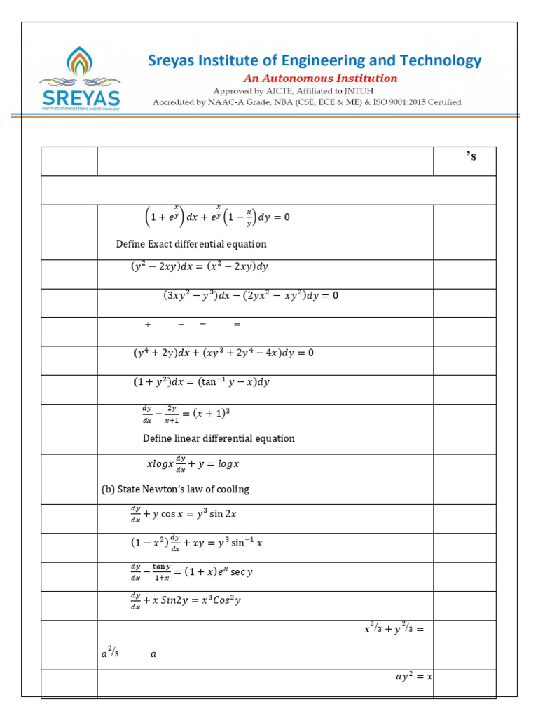 Ode&Vc Question Bank For 2024-25 Latest | PDF | Ordinary Differential ...